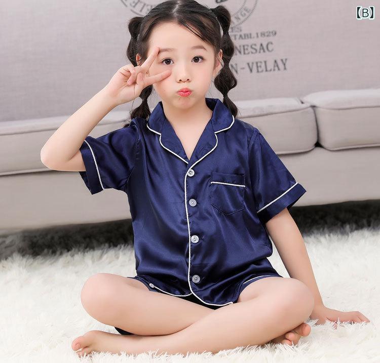 子供用パジャマ 春夏 半袖長袖 セットアップ 接触冷感 薄手 シルク風 ルームウェア 男の子 女の子