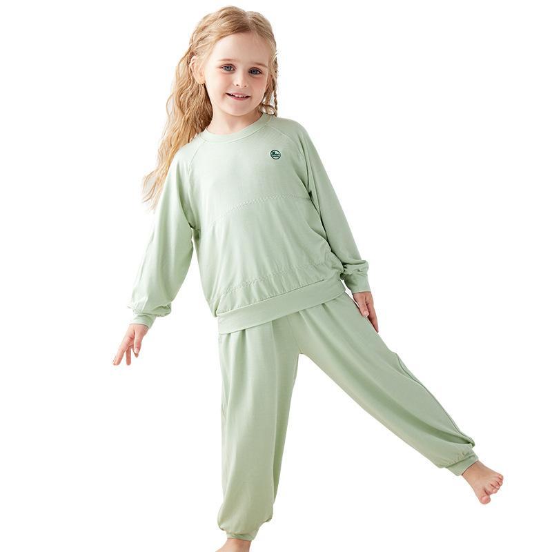 子供用パジャマ キッズルームウェア 春秋 薄手 モダール 長袖 男女兼用 無地 90cm 100cm 110cm 120cm 130cm 140cm 150cm 160cm 165cm 170cm