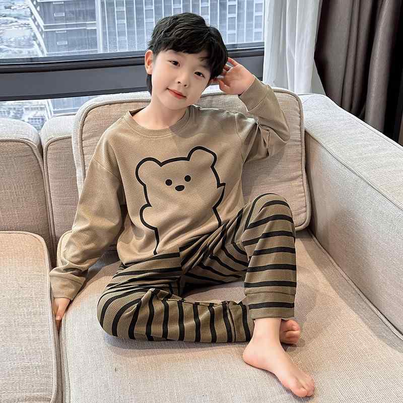 子供用パジャマ ボーイズ ストライプ柄 長袖ワッフル 上下セット 120cm 130cm 140cm 150cm 160cm 170cm 春秋 韓国風 部屋着 寝間着