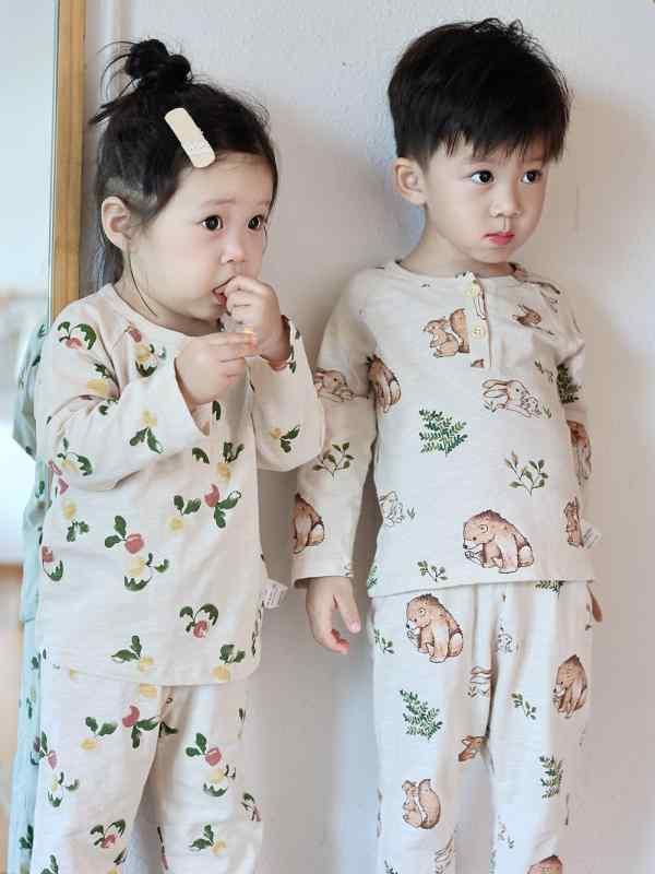 子供用パジャマ 長袖 薄手 竹節綿 エアコン服 ベビー ホームウェア 男の子 女の子 セットアップ 春秋 90cm 100cm 110cm 120cm 130cm 通気性 吸湿速乾 かわいい アニマル柄