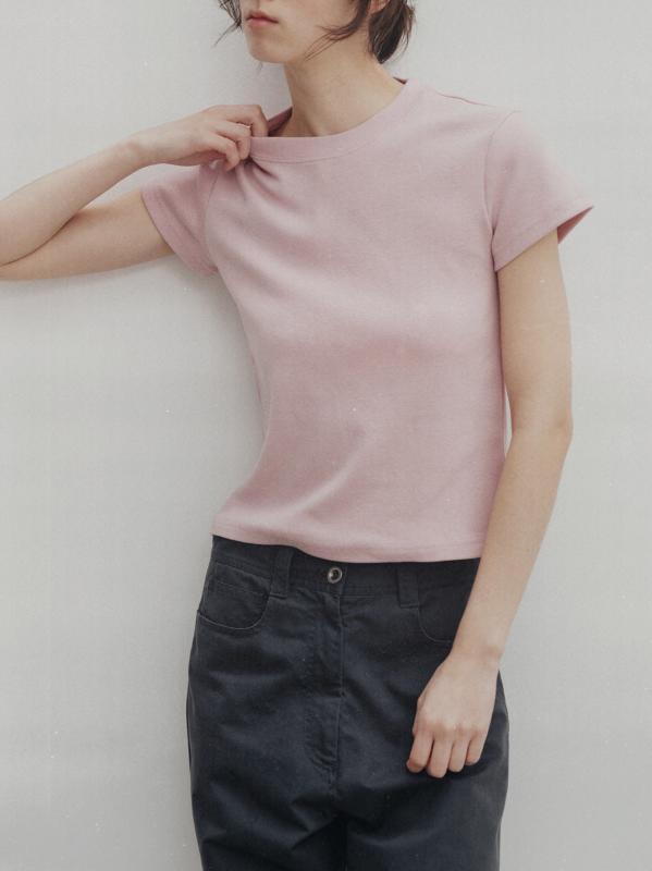 Tシャツ レディース 半袖 夏 ラウンドネック トップス カットソー 無地 スリム 綿 コットン カジュアル 通勤 オフィス おしゃれ かわいい ホワイト ピンク系 ブルー