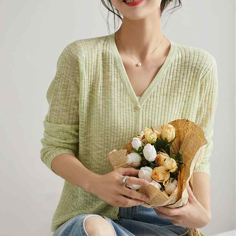 カーディガン 女性用 Vネック 長袖 針織 開衫 接触冷感 麻素材 竹節柄 軽量 薄手 透気性 吸湿速乾 防晒 春夏 通勤スタイル 気質 ゆったりシルエット 花柄グレー クリームブルー パールホワイト ライトグリーン