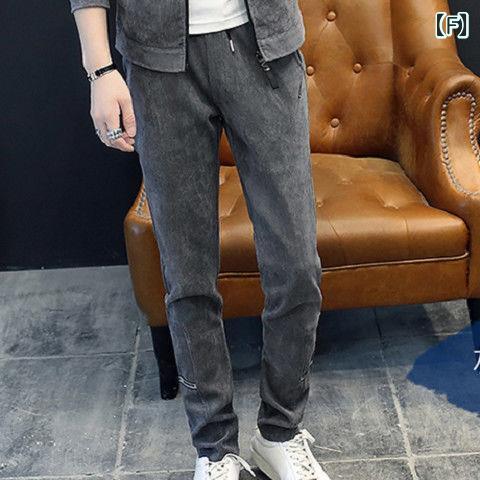 ジャケット メンズ コーデュロイ セットアップ 上下セット 2点 長袖 Tシャツ ロングパンツ カジュアル 男性用 春 スポーティー 黒 ブラック グレー