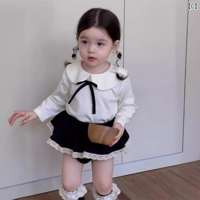 子供用セットアップ 秋物 女児 襟付きトップス ズボン 上下2点セット ベビー服 かわいい 花柄 レース 綿95% 73CM 80cm 90cm 100cm