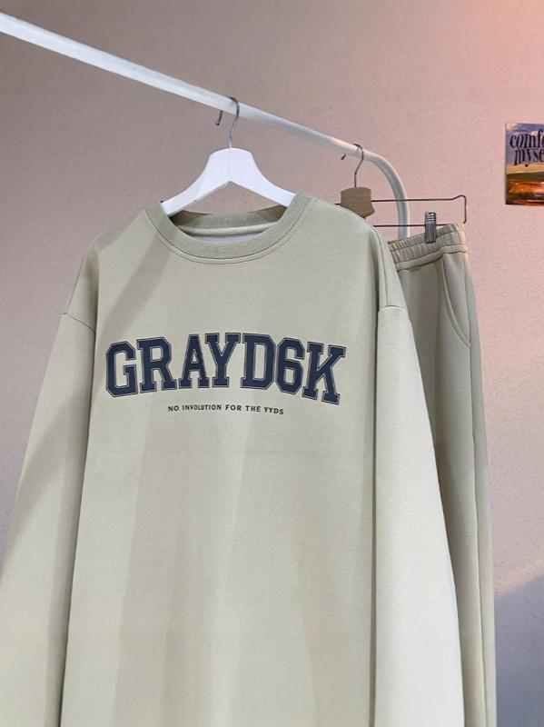 メンズ ジャージ 上下セット 長袖 Tシャツ & パンツ スポーティー カジュアルウェア ポリエステル 秋冬 深灰 浅灰 カーキ ブラック