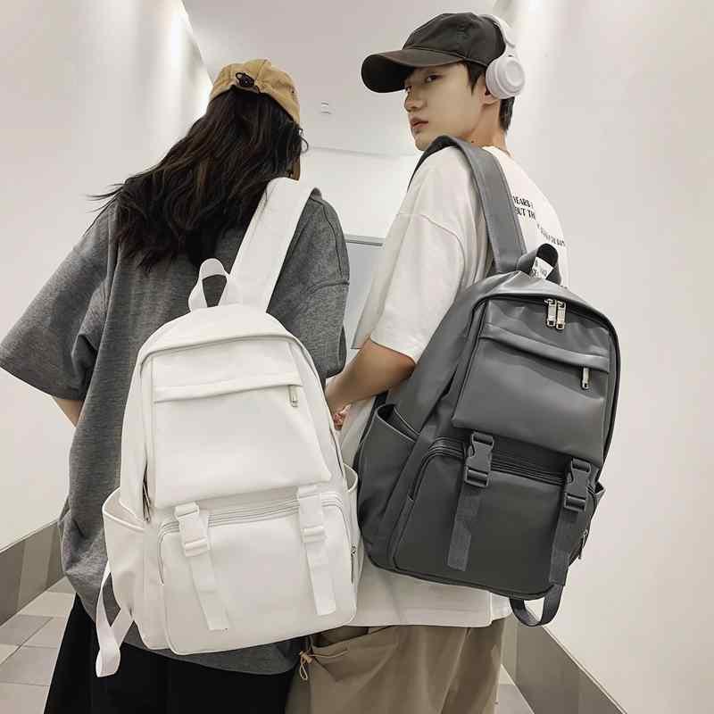 リュックサック レディース メンズ PUレザー 大容量 韓国風 ストリート カジュアル バックパック 男女兼用 通学 普段使い 無地 グレー 黒 白