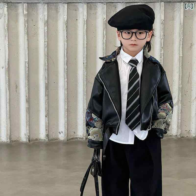 子供服 ジャケット 春秋 子供 PUレザー アウター 長袖 ブルゾン トップス ボーイズ ガールズ 男女兼用 カジュアル 韓国風 無地 90 100 110 120 130 140 150 160cm