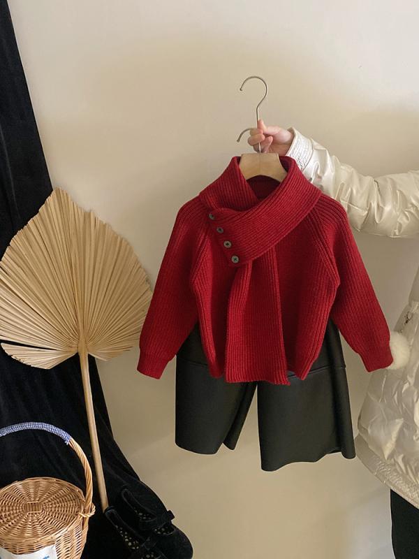 子供用セットアップ ニットセーター レザー風パンツ 2点セット ガールズ 厚手 防寒 秋冬 90cm 100cm 110cm 120cm 130cm 140cm 150cm