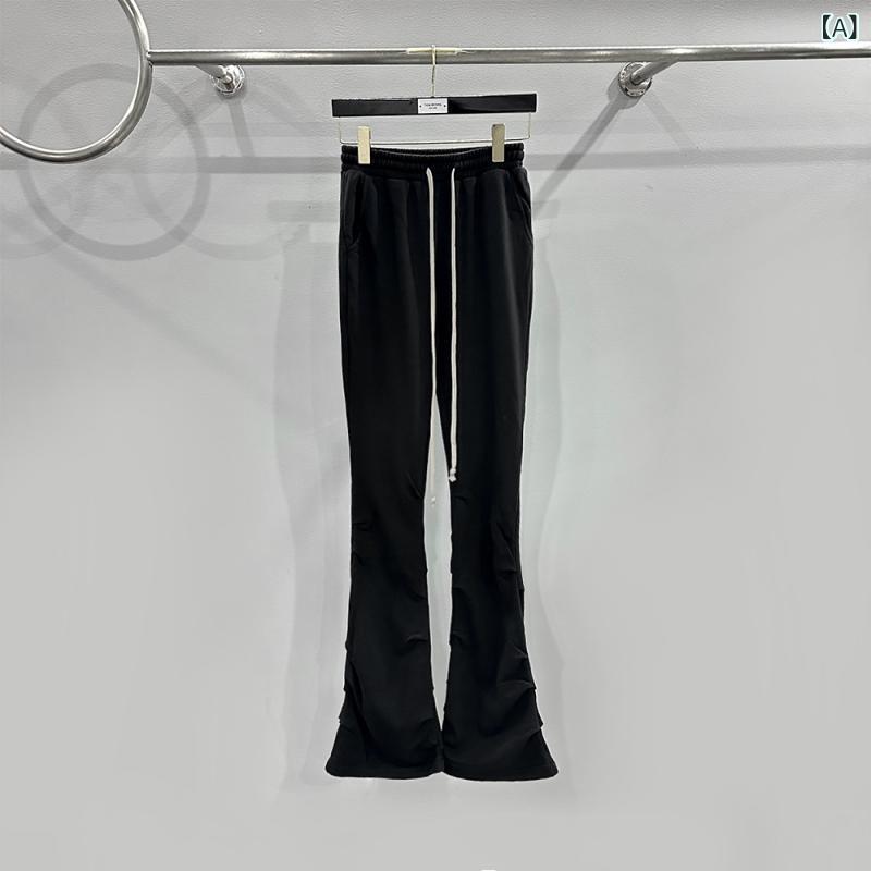 パンツ レディース 春夏 コットン 暗黒系 ストリート 裾フレアパンツ ズボン 黒 グレー 伸縮性