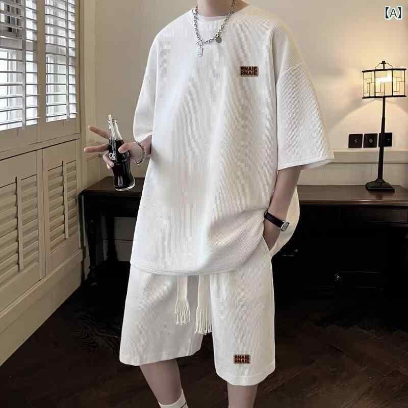 メンズ Tシャツ ショートパンツ 上下セット ワッフル 半袖 ルームウェア 部屋着 パジャマ 接触冷感 通気性 吸湿速乾 ゆったり 大きめサイズ ホワイト グレー ブラック 春夏