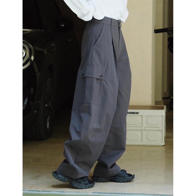 パンツ レディース 早秋 レトロ風 カーゴパンツ 高腰 ワイドレッグ ゆったり 見せ ロングパンツ 軍グリーン スモークグレー 綿 混紡 カジュアル 韓国風
