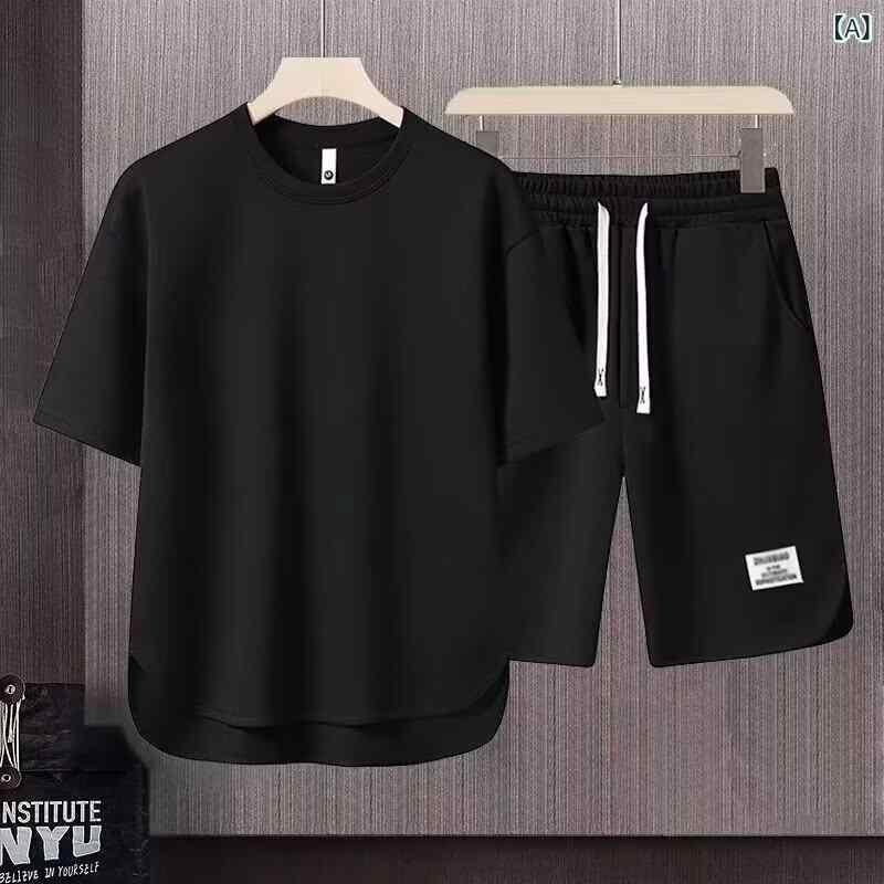 セットアップ メンズ 男性用 ワッフル 半袖Tシャツ ショートパンツ 上下セット 韓国風 ルームウェア 部屋着 ブラック ホワイト ブラウン グレー 杏色 レッド グリーン