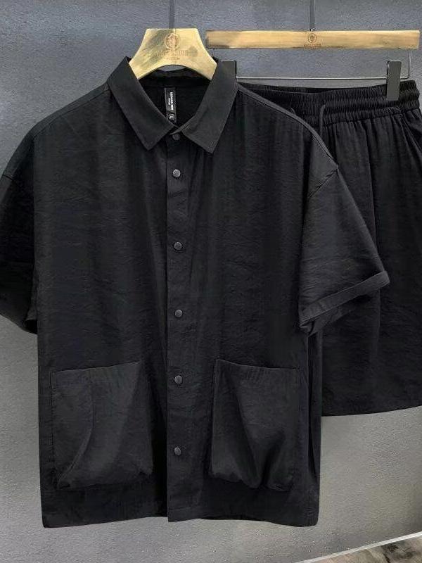 セットアップ メンズ 男性用 接触冷感 半袖シャツ ショートパンツ 上下 2点セット ルームウェア 部屋着 普段使い スポーツ アウトドア ブラック 黒 焦糖色