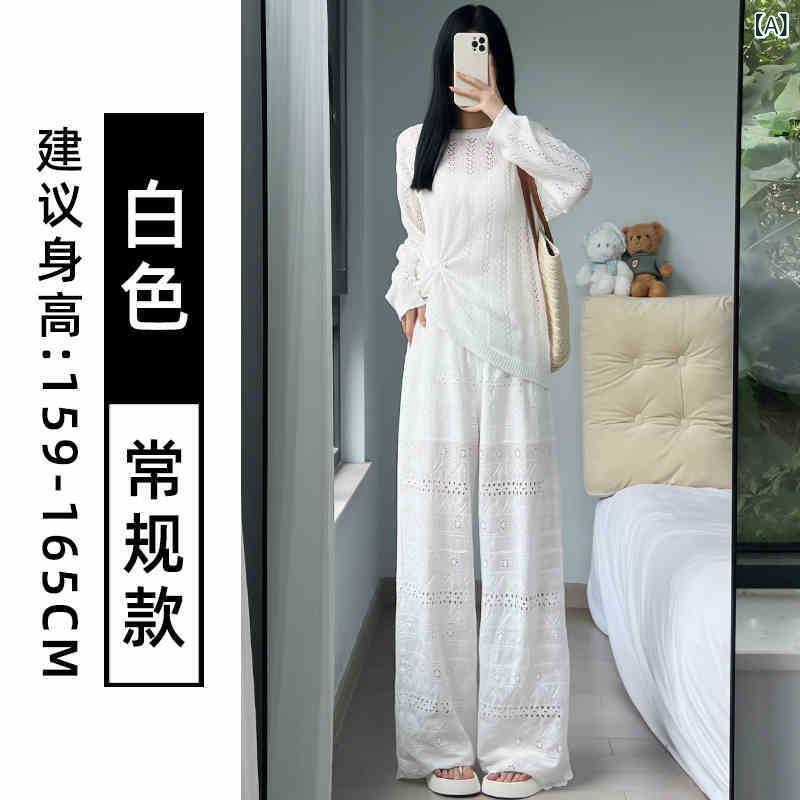 ワイドパンツ レディース 2025春夏 レース ?空 ポリエステル 高見え ファッション 涼しい ストレートパンツ 薄手 ゆったりサイズ オシャレ かわいい 白色 黒色