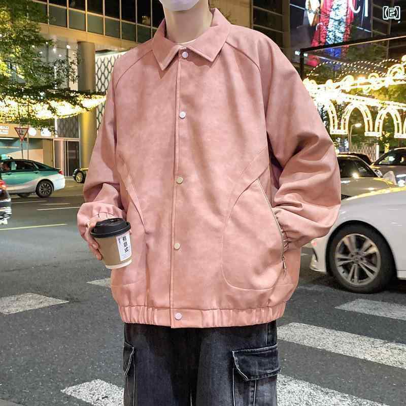 上衣 成人男性用 PUなめし革 裏起毛 上衣 ライダース 前掛け アウター 秋冬 馬鹿でかい大きさ 襟付き添い人 黒 黒いこと 普段使い