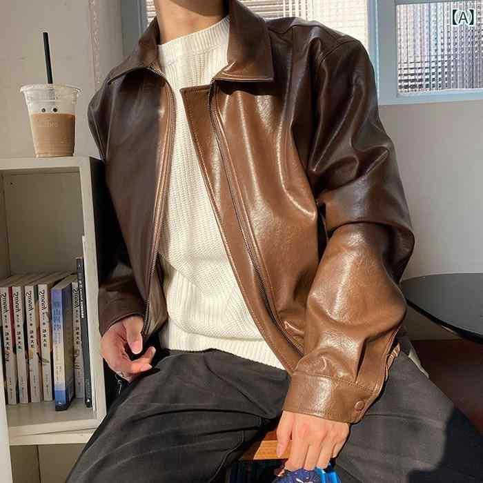 ジャケット 男性用 PUレザー ショート丈 ブルゾン 韓国風 ライダースジャケット 秋冬 普段使い