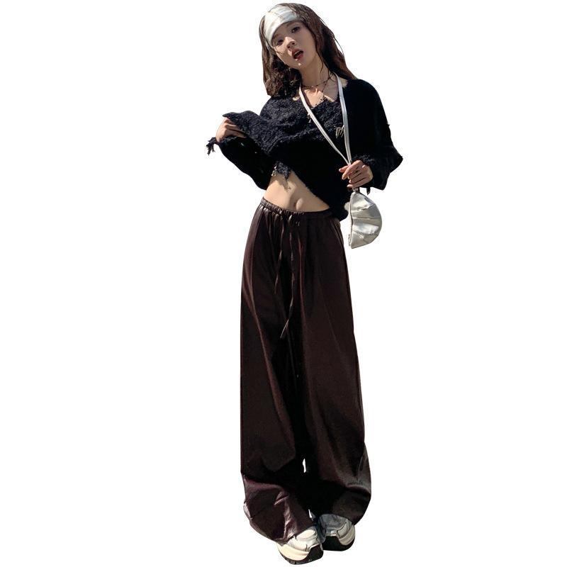 パンツ レディース 秋冬 ワイドレッグ ゆったり かわいい 赤 黒 綿 ズボン S M L XL