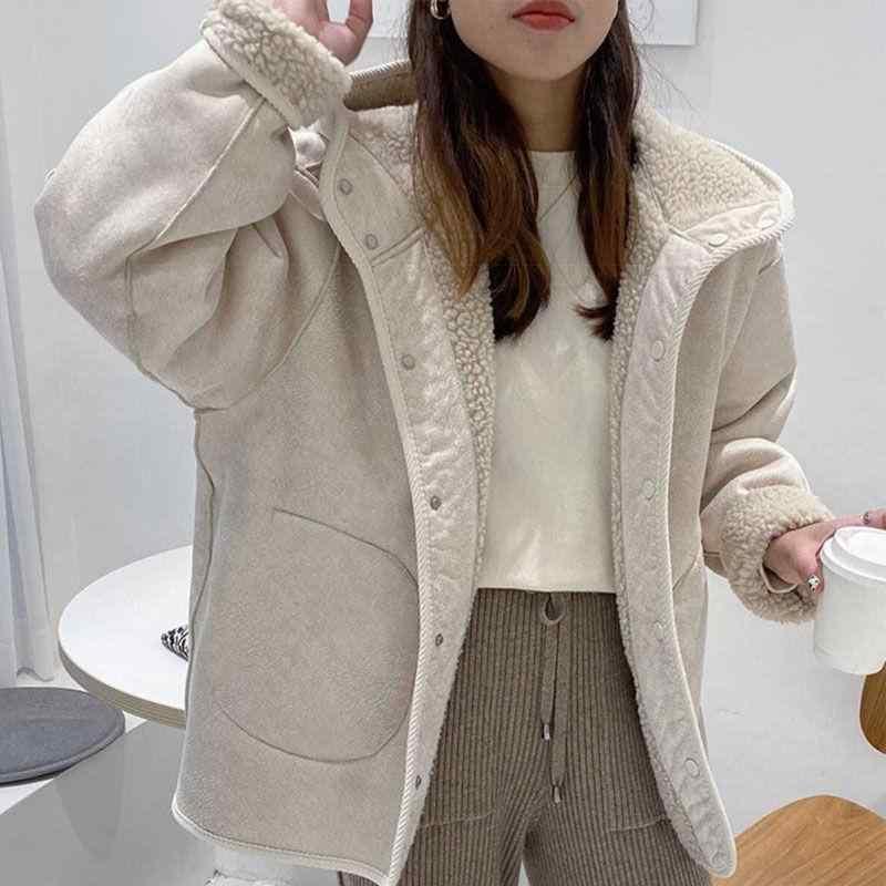 パーカー レディース リバーシブル ボアブルゾン フード付き ワークジャケット 秋冬 韓国風 ゆったり ポリエステル 綿 無地 ベージュ カーキ色