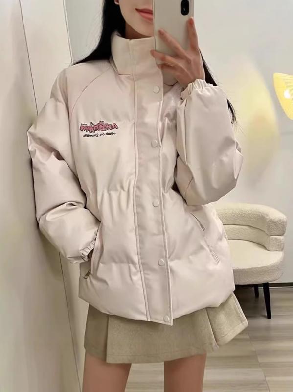 綿服 レディース 刺しゅう ボア 上衣 文字 刷り上げる ゆったり 朦々たる 真っただ中丈 二分の一ハイネック 綿織物 日韓表現スタイル 心地好い 普段使い走り 秋冬 黒いこと系 象牙色 レディースファッション-コート・ジャケット