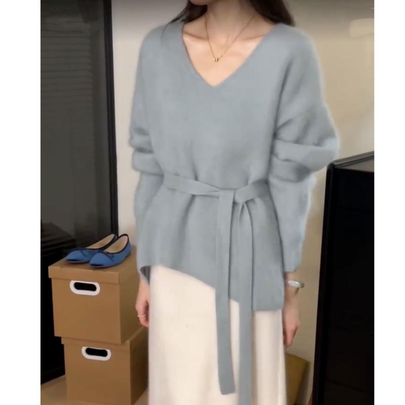 ニット レディース 秋冬 Vネック チュニック カシミアタッチ ゆったり 長袖 無地 ふわふわ 柔らかい 暖かい かわいい 韓国ファッション カジュアル トップス|トミーショップ 店
