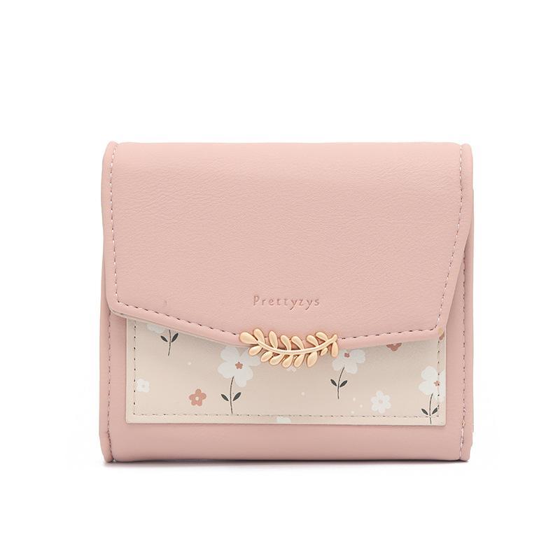 カードケース レディース ミニ財布 三つ折り財布 PUレザー 花柄 小銭入れ付き パステルカラー 学生 女性向け 薄型 軽量 耐摩耗性 ピンク系 グリーン