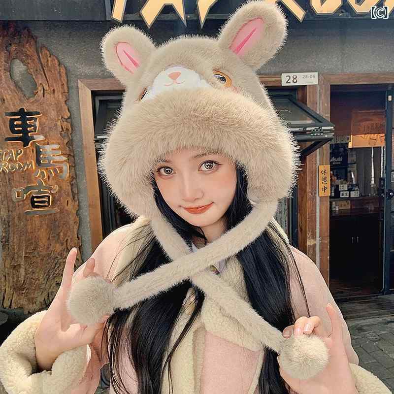 雷鋒帽 レディース うさ耳 帽子 秋冬 防寒 保温 ・・r ネックウォーマー かわいい ふわふわ もこもこ アウトドア スキー スノボ 旅行