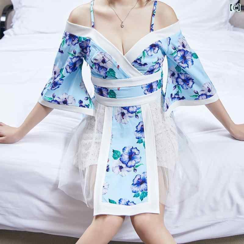 ワンピース レディース サウナ 施術着 キャミソール セクシー 和風 浴衣 膝丈 Aライン 5分袖 ポリエステル 花柄 レッド 赤 グリーン 緑 ブルー 青