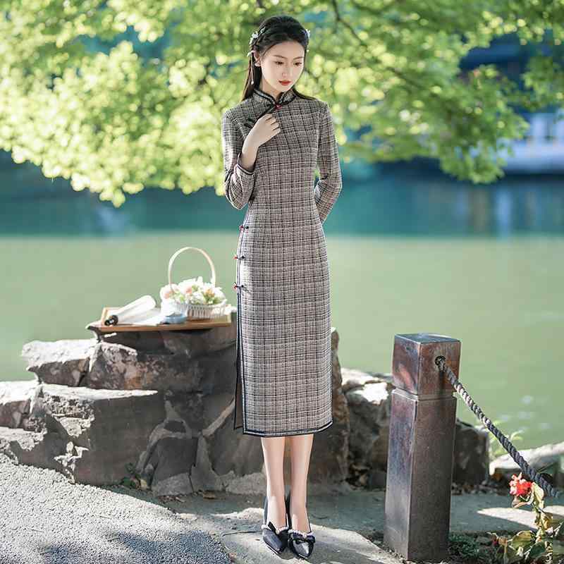 瀬戸もの御召しもの レディース 秋冬物 透かし彫り柄 カシミール綿 ロング丈衣装 中華風 レトロ 今めかしい表現スタイル 7分袖