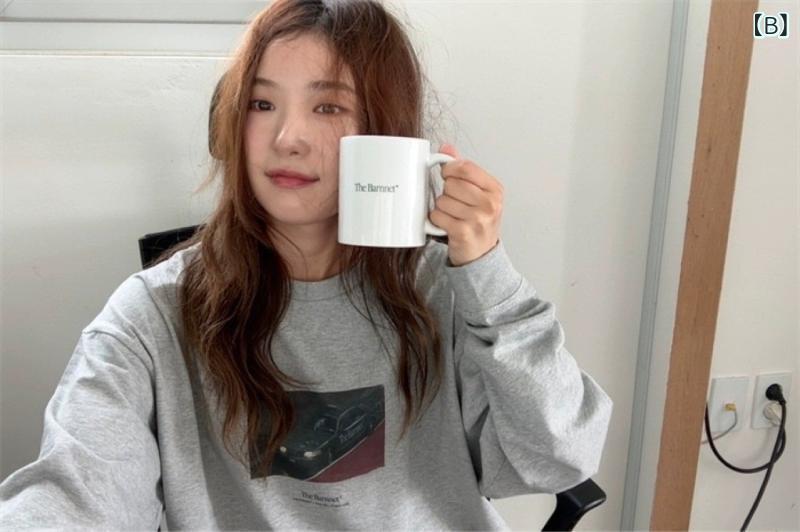 Tシャツ レディース 長袖 コットン 韓国風 小柄プリント クルーネック トップス カットソー カジュアルスタイル 白 グレー 秋冬