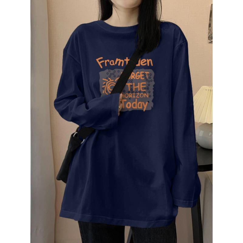 Tシャツ レディース 大きいサイズ 長袖 カットソー 秋冬 綿100% ゆったり 体型カバー ラウンドネック ミドル丈 黒 白 紺 グレー