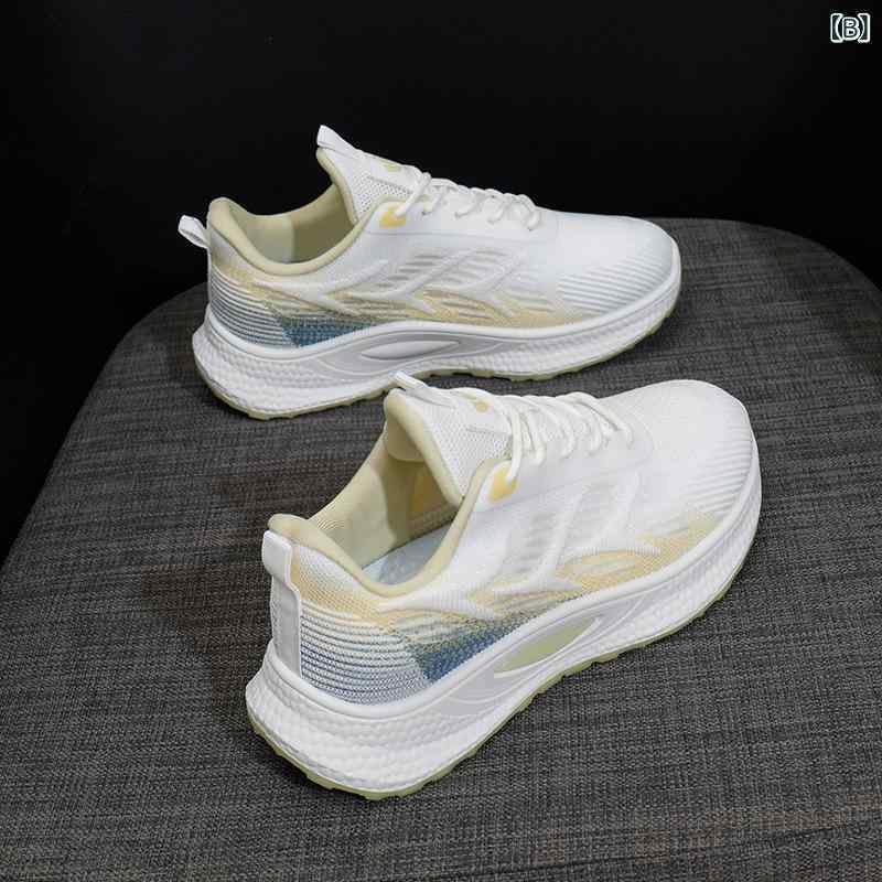 スニーカー レディース 通気性 メッシュ 軽量 運動靴 ランニングシューズ カジュアルシューズ 学生靴 ブルー イエロー グリーン 春夏 秋冬 ローカット フラット 紐靴 普段使い