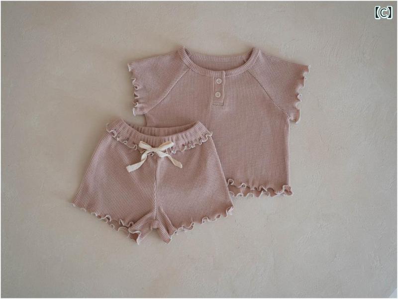 子供用パジャマセット 女の子 半袖Tシャツ ショートパンツ 上下セット 花柄レース コットン 吸湿速乾 春夏秋冬