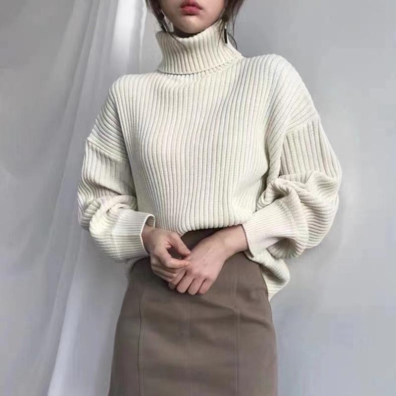 ニット トップス メンズ 秋冬 タートルネック セーター 長袖 ゆったり シルエット 針織 包芯糸 素材 中厚 タイプ セットアップ 風 スタイル レギュラー スリーブ ミディアム 丈 コットン 混 紡績 糸 米色 ブラック ブラウン グレー ユニセック