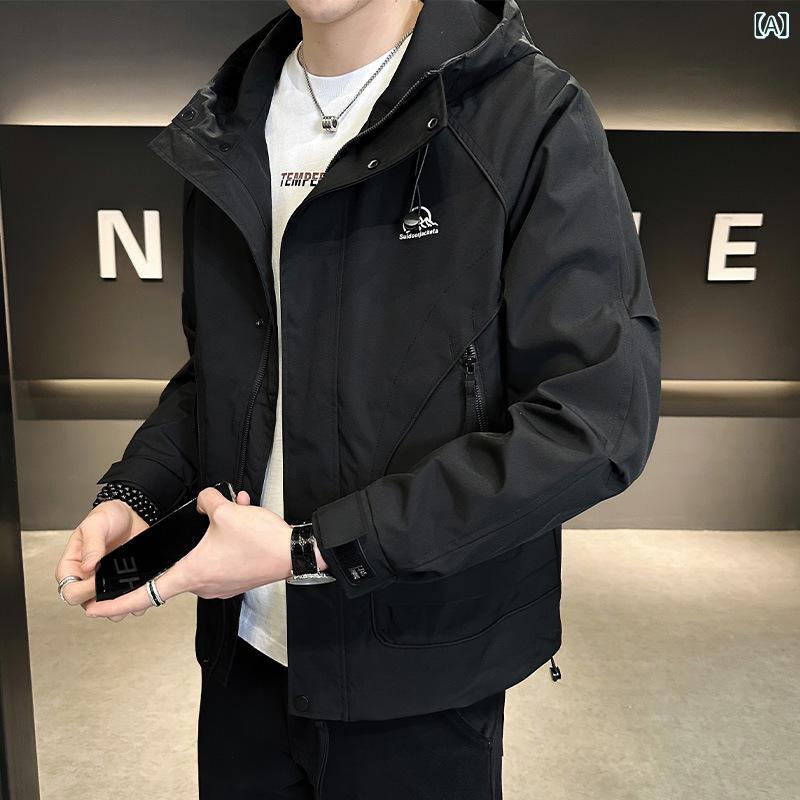 上衣 メンズ 上衣 烏兎 薄っぺら 韓国風 心地好い 前掛け アウター 成人男性用 トップス 長袖 撥水 防風 黒いこと カーキ 緑であること 白いこと