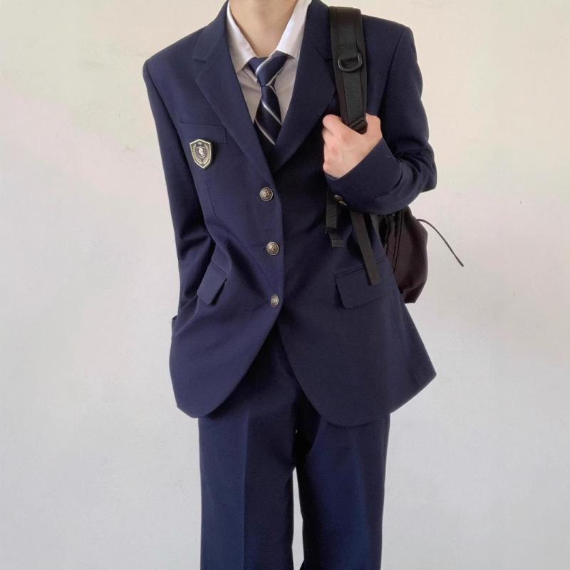 制服 メンズ レディース スーツ セットアップ ジャケット パンツ 長袖シャツ 領章付き コーデュロイ風 無地 ブラック ネイビー 紺色 ゆったりサイズ ラフスタイル