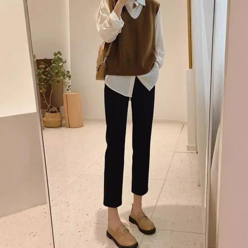 スーツ レディース 秋冬 高見え ストレートパンツ 9分丈 8分丈 黒 オフィス 仕事着 ポリエステル 混紡 きれいめ 上品 ワークパンツ