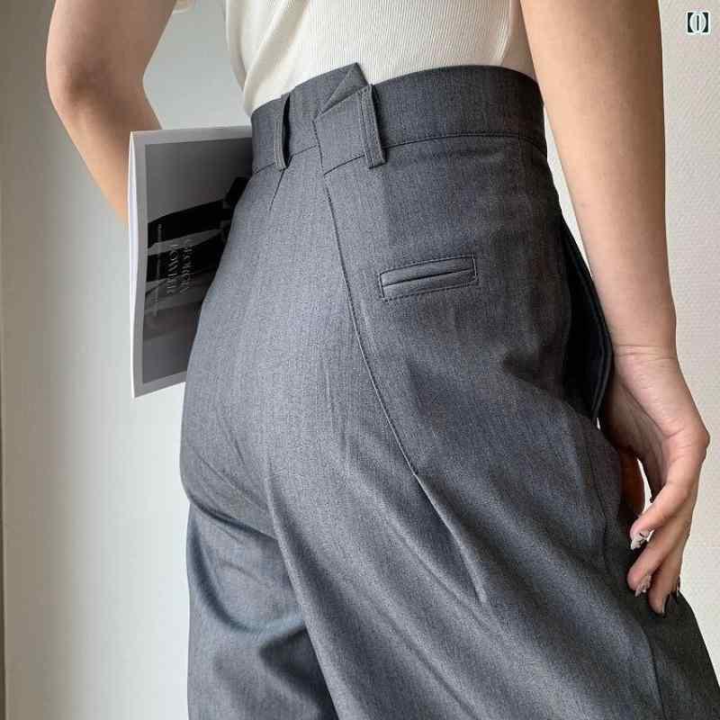 パンツ レディース 婦人服 ワイドパンツ スラックス 灰色 黒 ブラック ポリエステル 高見え 春秋 薄手 ハイウエスト ゆったり リラックス カジュアル きれいめ オフィス 通勤