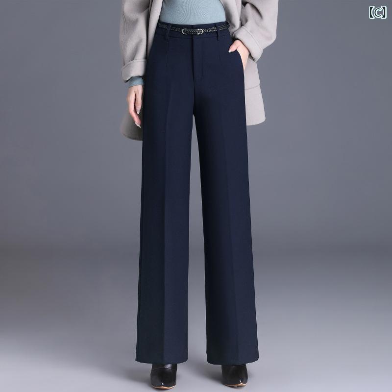 パンツ レディース 秋冬 高腰 ワイドレッグパンツ テーパードパンツ 厚手 無地 テンセル ウール混紡 ストレッチ 伸縮性 通勤 オフィス カジュアルスタイル きれいめ 上品 エレガント|トミーショップ 店
