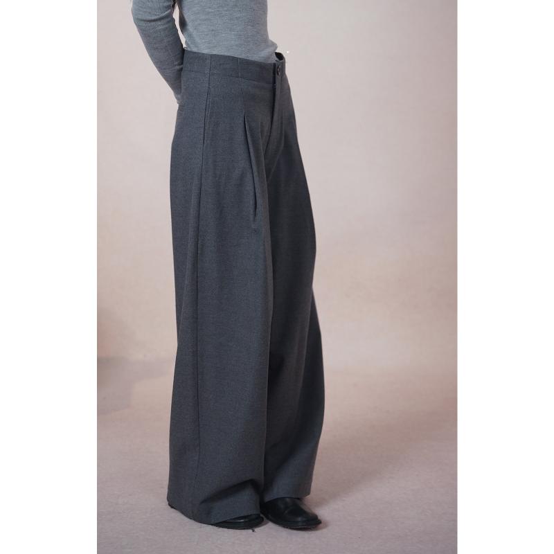 パンツ レディース 秋冬 ウール混紡 高腰 ワイドレッグパンツ ゆったり感 厚手 暖か 美脚効果 落ち感 テーパードパンツ 普段使い｜トミーショップ 店