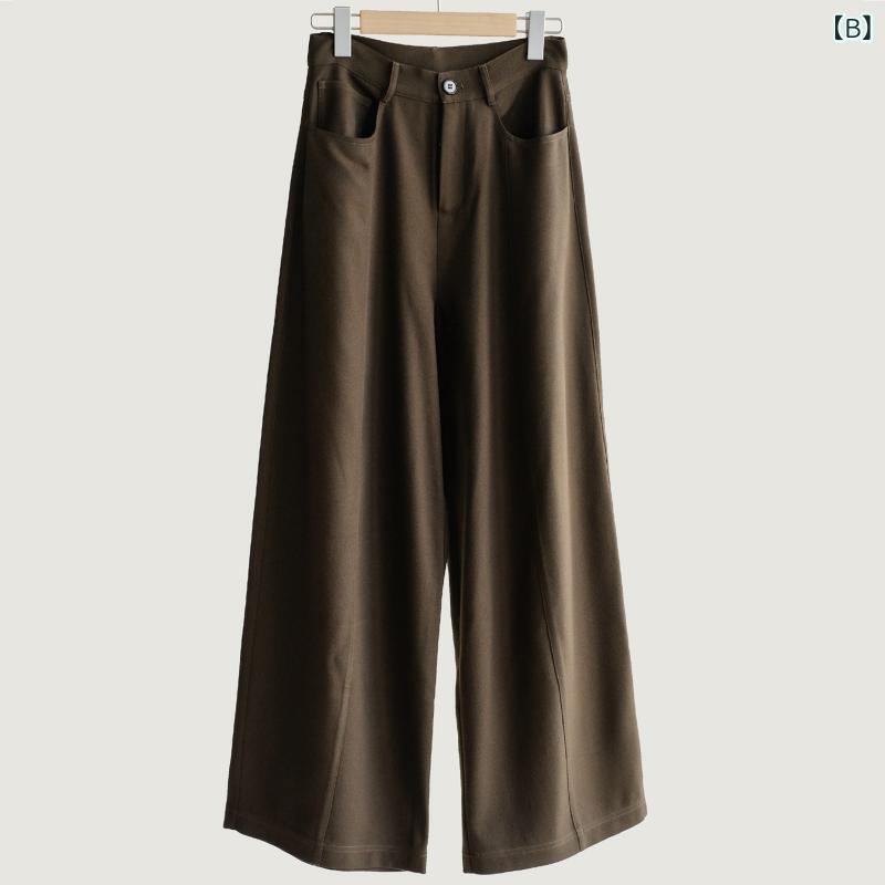カジュアルパンツ レディース ハイウエスト ストレートパンツ テーパードパンツ ウール混紡 ゆったり ワイドレッグパンツ 無地 秋冬 普段使い 韓国ファッション