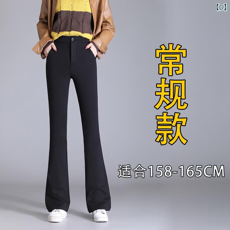 パンツ レディース ブラック 黒色 スーツパンツ 秋冬 裏起毛 厚手 大きいサイズ ゆったり ハイウエスト スタイルアップ 脚長効果 微フレアパンツ 人棉 普段使い オフィスカジュアル