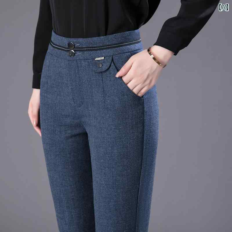 カジュアルパンツ レディース 職業婦人服 ゆったり ストレートパンツ ロングパンツ ハイウエスト 綿 混紡 秋冬 グレー ブラック ブルー