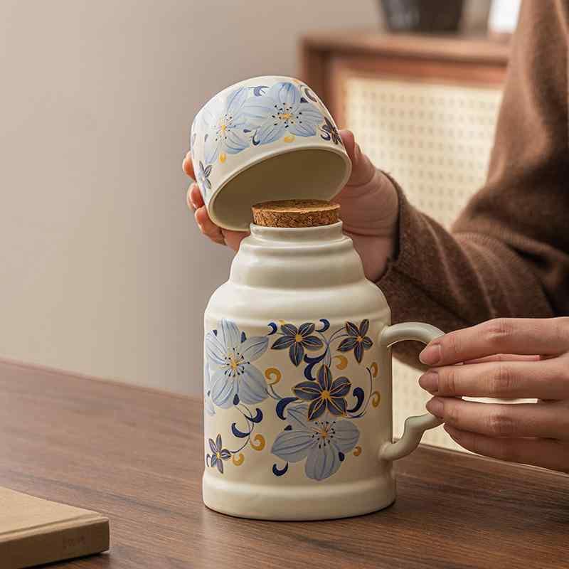 マグカップ レディース 百合 花柄 陶器 大容量 オフィス用 個人用 ティーカップ 湯呑み 青 ピンク系 軽量 4,638円