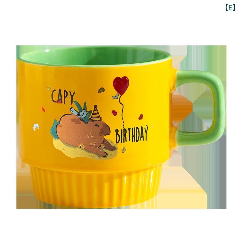 マグカップ かわいい レディース カピバラ コップ 陶器 4点セット 耐熱 大容量 300ml アニマル キャラクター ギフト 誕生日 記念日