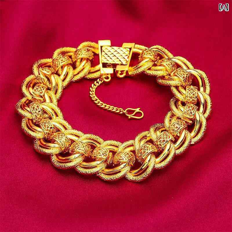ブレスレット メンズ 男性用 20mm 幅 広め 銅製 金メッキ サンドゴールド チェーン ジュエリー アクセサリー ゴールド
