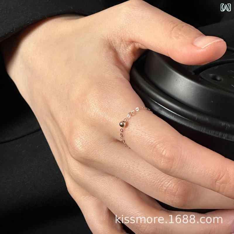 指輪 レディース 14K 金メッキ リング チェーン 小さめ シンプル おしゃれ ファッションリング 金色 金属 アレルギー対応 6号 7号 8号