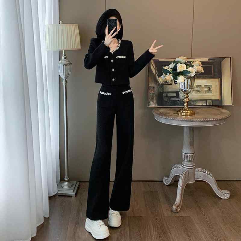 セットアップ レディース 高級感 ブラック ファッション 秋冬 ブラウス パンツ 2点セット ポリエステル アパレル 私服 名媛 スタイル