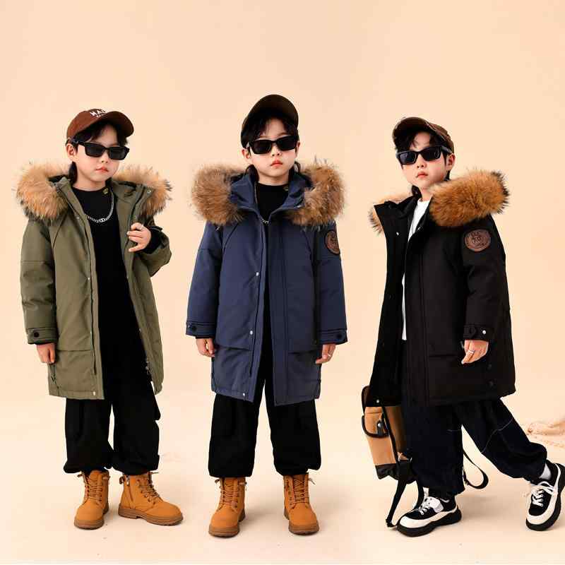 子供服 ダウンジャケット 男の子 中 круп 大童 冬 大毛襟 厚手 ロングコート アウター 韓国風 140cm 150cm 160cm 170cm