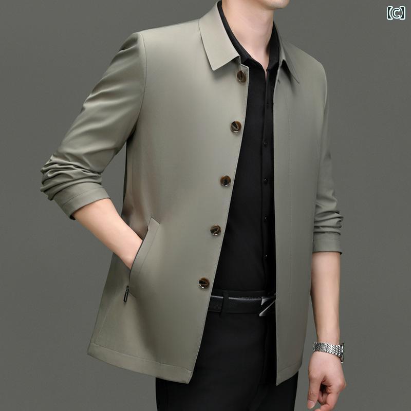 コート メンズ 男性用 紳士服 ジャケット ビジネス カジュアル スプリングコート ミドル丈 レギュラーフィット 無地 長袖 ダークブルー ネイビー カーキ｜トミーショップ 店