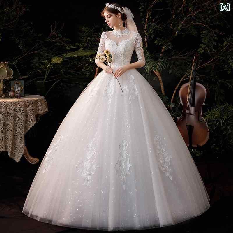 ウェディングドレス レディース 結婚式 ブライダル 蓬蓬裙 オーガンジー 深Vネック パフスリーブ ロングドレス Aライン ウエスト切り替え 無地 ホワイト｜トミーショップ 店